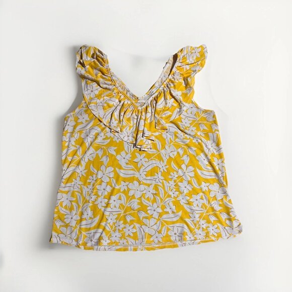 Cato women’s yellow sleeveless floral blouse ruffle detail women’s medium - Picture 3 of 3